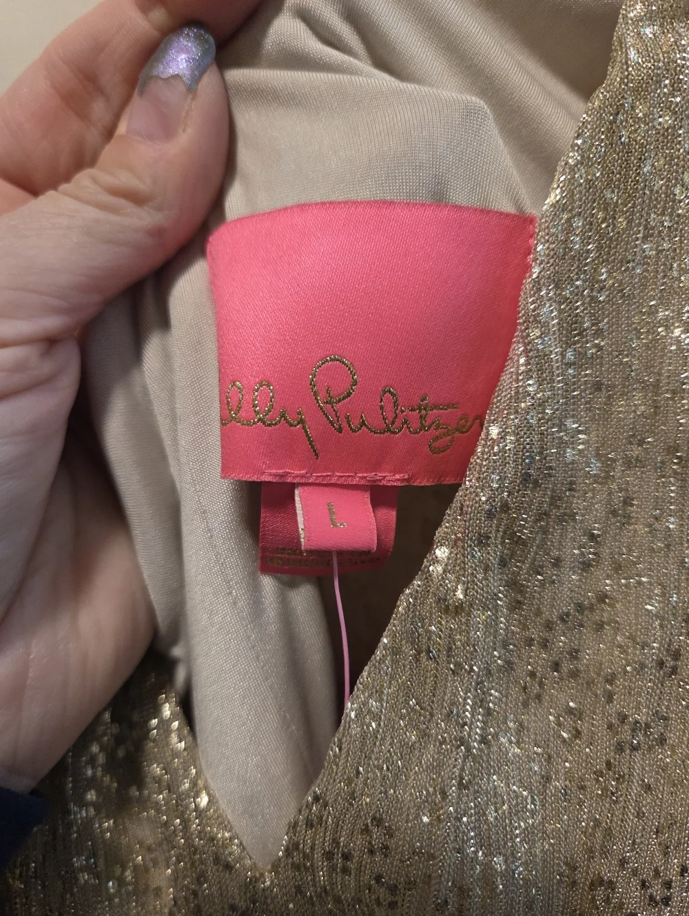 Lilly Pulitzer Large Faye Ruffle Dress Metallic Crinkle NWT - Picture 2 of 4